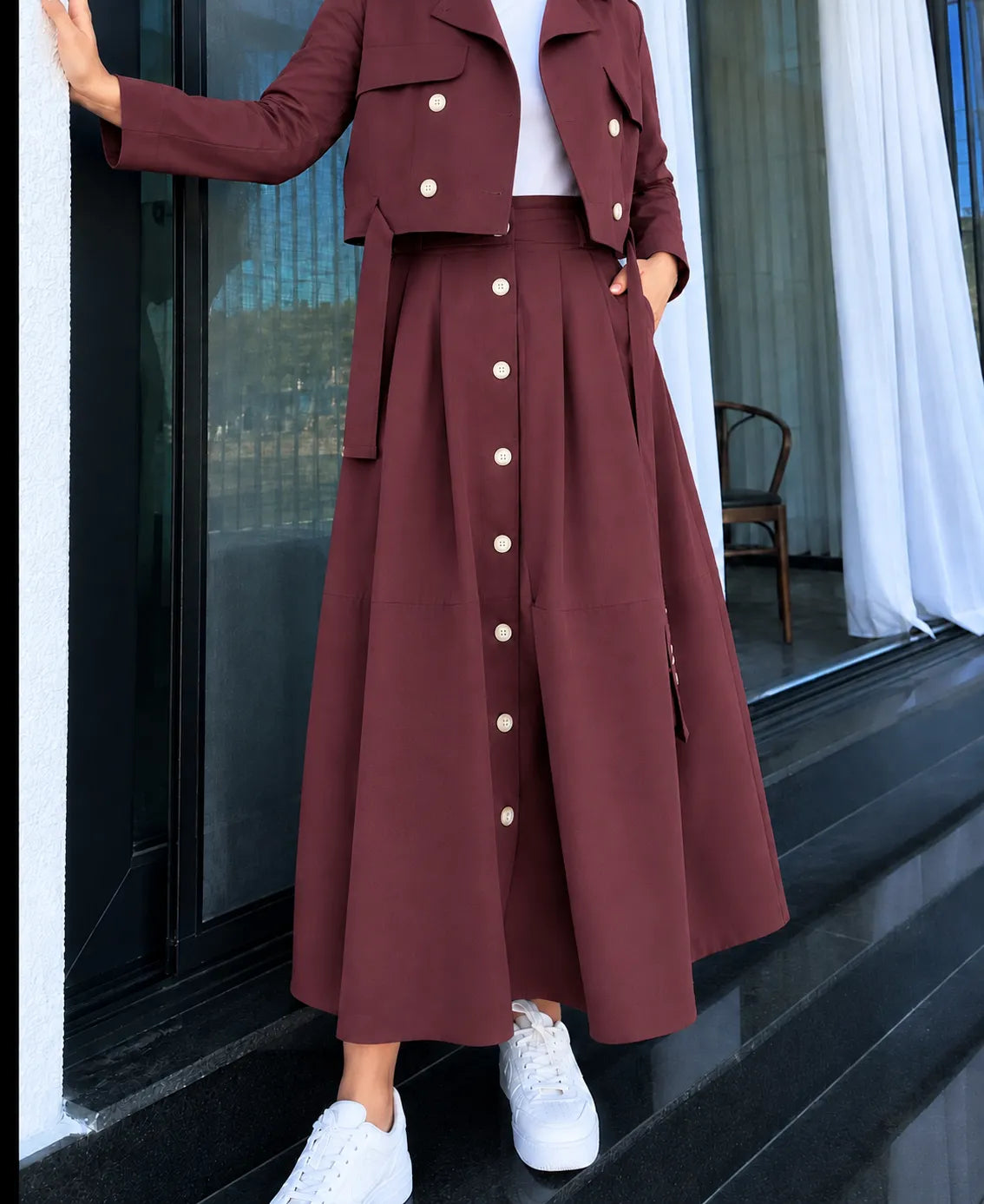 ENSEMBLE FEMME 2 PIÈCES — VESTE COURTE & JUPE LONGUE