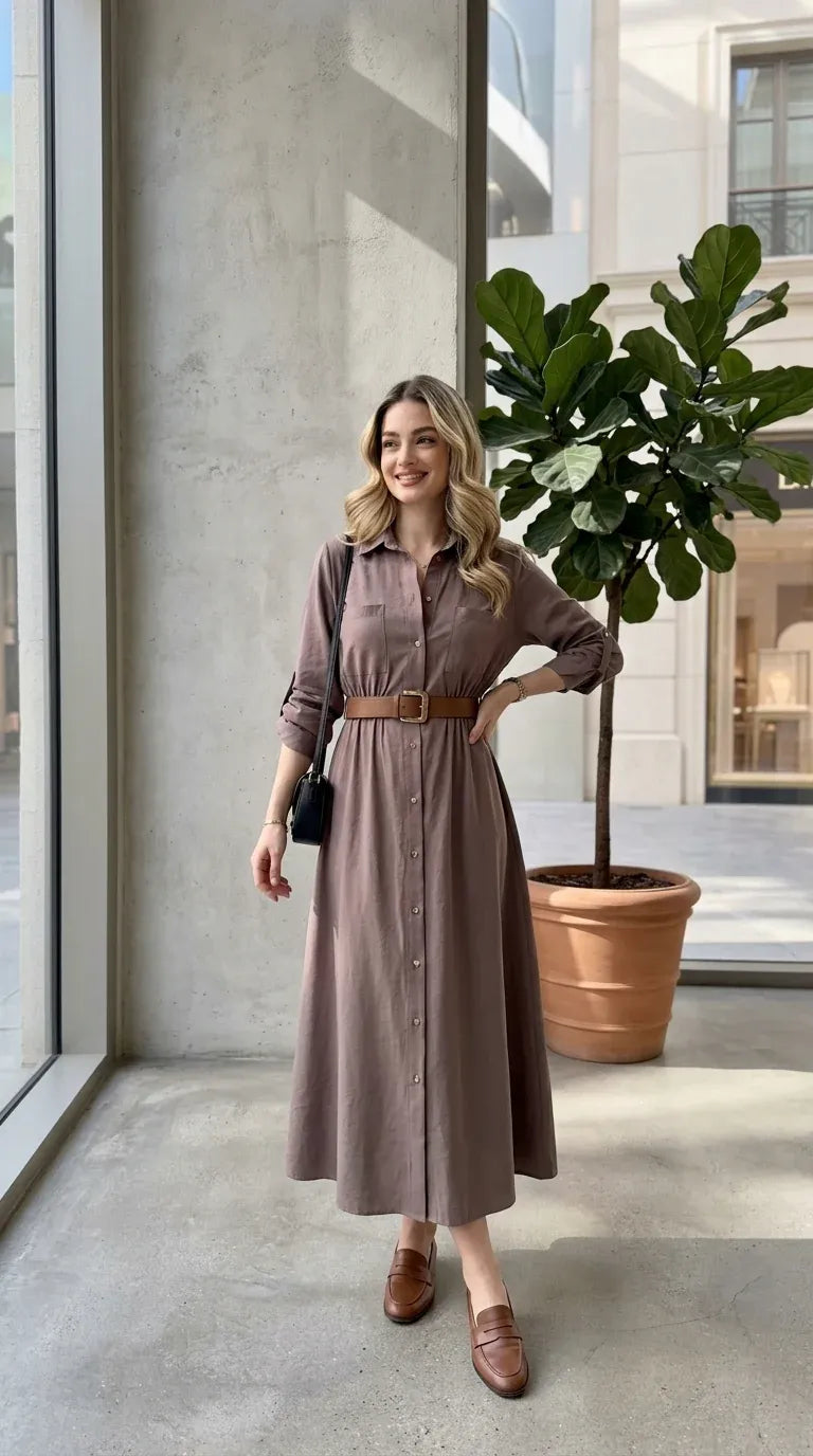 Robe longue moderne et élégante avec ceinture